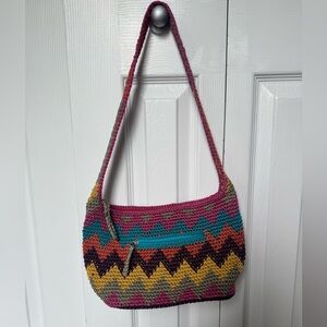 Multicoloured Chevron Crochet Woven Shoulder Bag - Festival Boho Purse